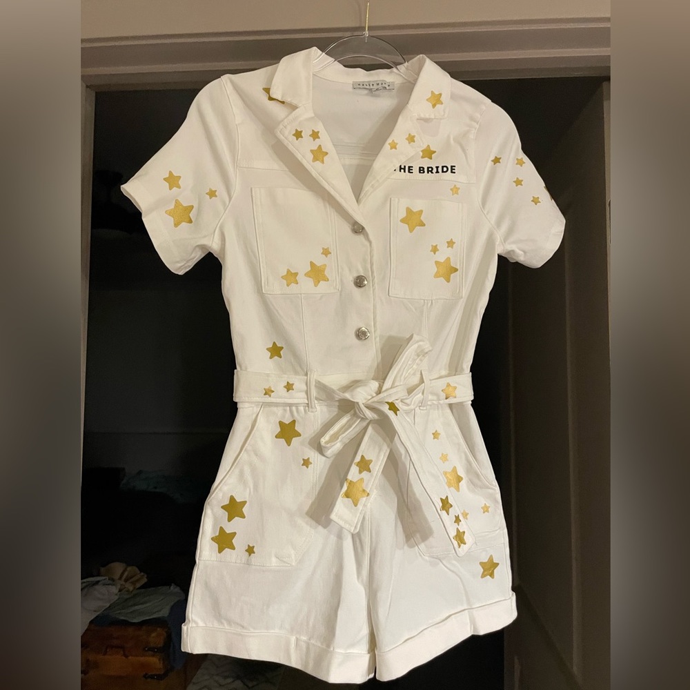 Disco Cowgirl White Bedazzled Jumper with Gold Stars